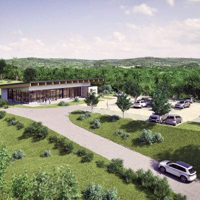 Aménagement paysager de la salle socio-culturelle de la commune de Glénic ; parking 41 places.